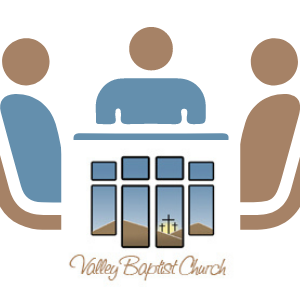 silhouette of 3 people sitting around a table with Valley Baptist Church logo