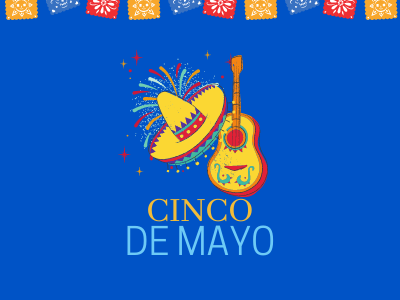 Cinco de Mayo message with guitar and sombrero